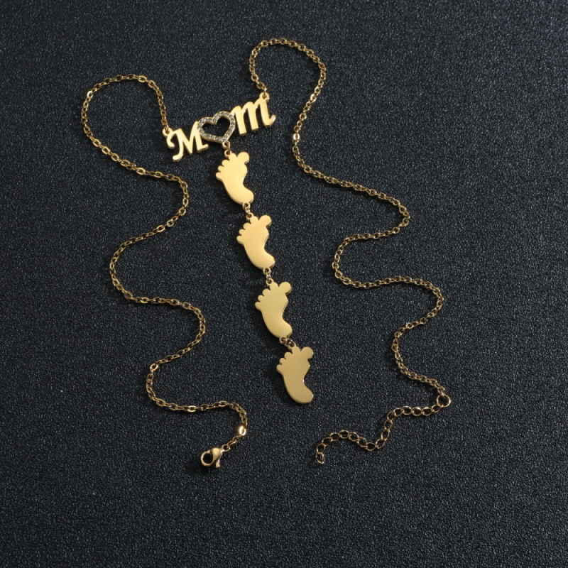 Stainless Steel Pendant Necklace Manufacturer - Engraved Mama Multiple Baby Feet Family Gift