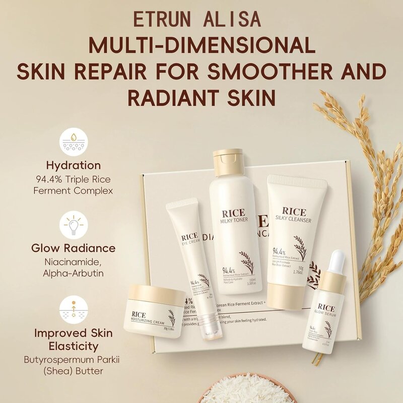 Rice Skincare Set Manufacturer - 5pcs Facial Care Kit for Moisturizing & Radiance