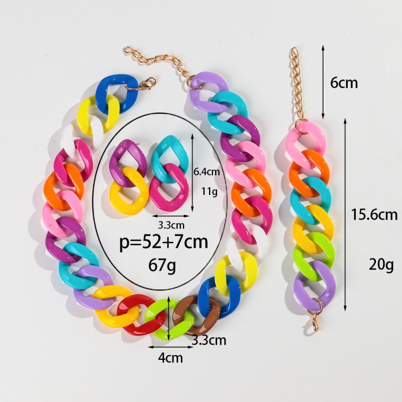 Colorful Link Set Manufacturer - Wholesale Simple Colorful Link Chain Earrings Bracelet Jewelry Fashion Glossy Necklaces