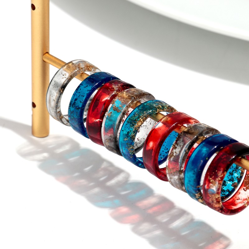 Plastic Ring Supplier - Fashionable 2025 Personality Simple Design Colorful Plastic Ring Gold Foil Resin Ring Couple