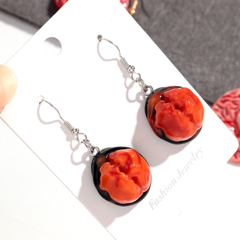 Horror Earrings Manufacturer - Unique 3D Resin Horror Toy Earrings Halloween Jewelry Red Eyeballs Brain