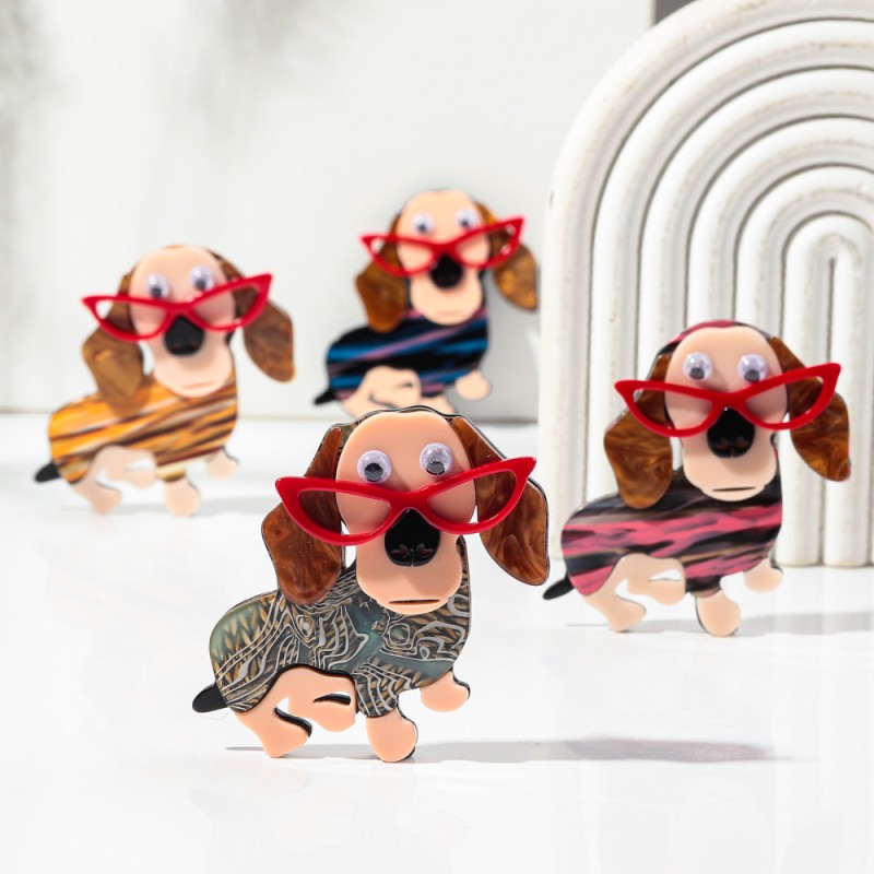 Pet Brooch Manufacturer - Cartoon New Colorful Pet Clothes Accessories Cute Glasses-Wearing Puppy Animal Dog