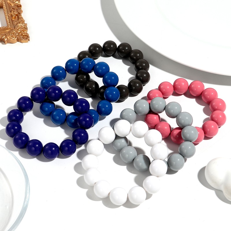 Plastic Bracelet Supplier - Boho Style Popular Holiday Jewelry 16mm Round Ball Beads Cheap Plastic Bracelet