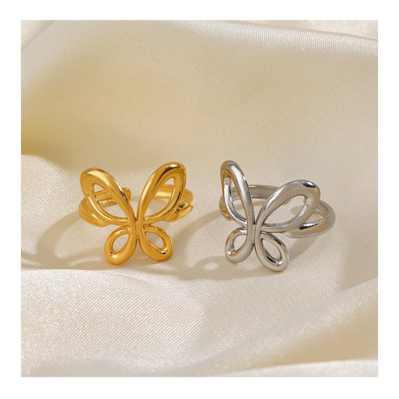 Butterfly Ring Factory - High Sales High Quality Atmospheric Simple butterfly element Design Unique Stainless Steel