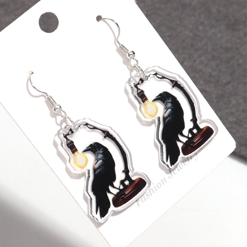 Printed Earrings Factory - Cheap Halloween New Style Personalized Printed Pendant Earrings Black Bird