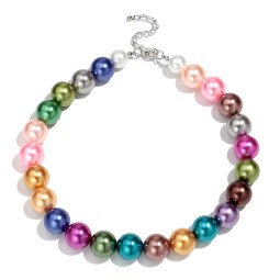 Pearl Necklace Supplier - Fashionable Colorful Pearl Necklace Bohemian Holiday Style 18mm Ball Shiny
