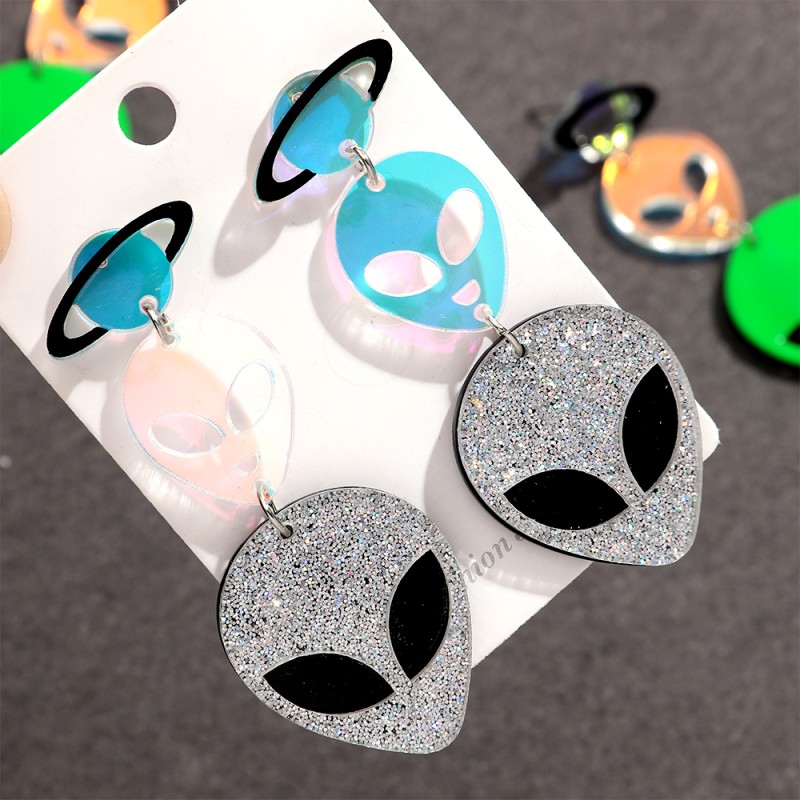 Halloween Earrings Manufacturer - New Arrival 2025 Halloween Jewelry Party Earrings Funny Laser UFO Alien