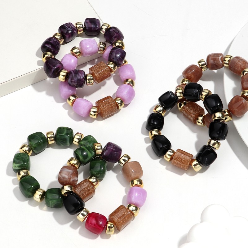 Geometric Bracelet Manufacturer - Creative Colorful Geometric Resin Bracelet Gold Glitter Beads CCB Spacer Square