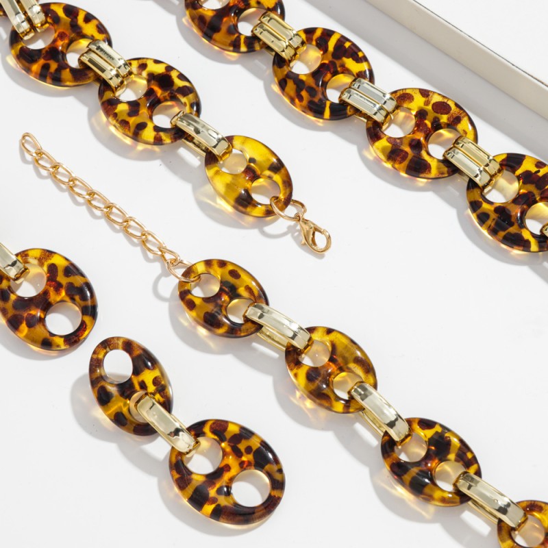 Coffee Set Manufacturer - Vintage Women's Jewelry Casual Coffee Seeds Chain Personality Leopard Print CCB Link Chains