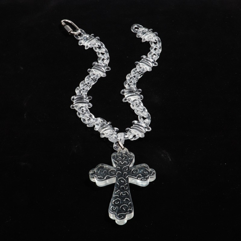 Punk Necklace Supplier - 2024 Street Boy Fashion Jewelry Clear Barbed Chain Punk Acrylic Jesus Cross