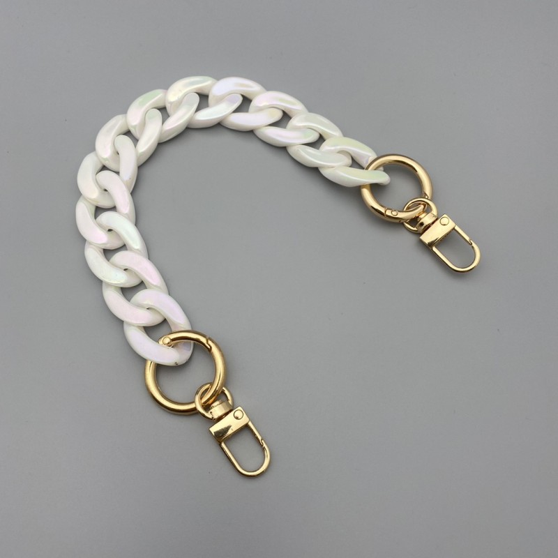 Circular Chain Factory - Resin Circular Bag Chain Clear AB Color White U Shape Acrylic Chain Pearl White Laser