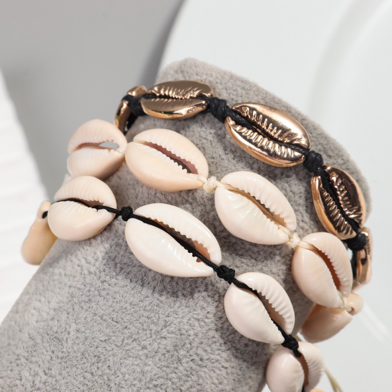 Adjustable Set Factory - Adjustable Boho Style Natural Shell Bracelet and Anklet New Hawaiian Beach Sexy Sweet Girl Gift