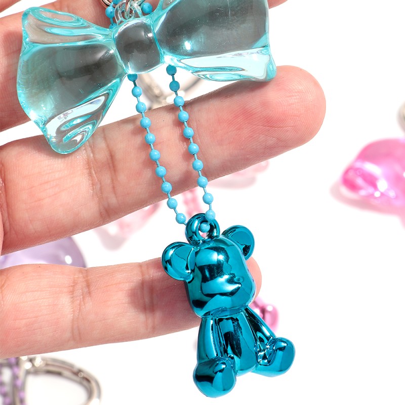 Bow-shaped Keychain Manufacturer - Cute Colorful Transparent Bow-shaped Pendant Heart Bag Charms Key Rings Metal