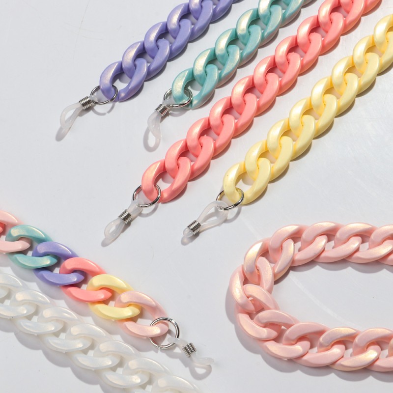 Colored Chain Factory - New Simple Colored Resin Links Pearl White Gloss Vintage Glasses Chain with Rubber Ring