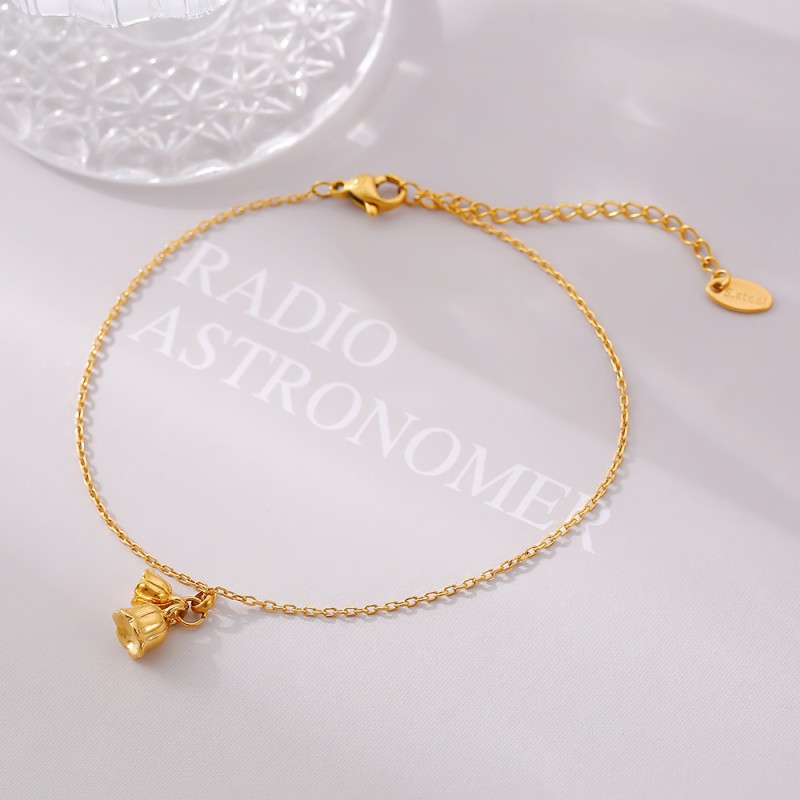 Vintage Anklet Manufacturer - 2024 Vintage Summer Holiday Party Gold Lily of Bell Flower Anklet Titanium Steel Chain