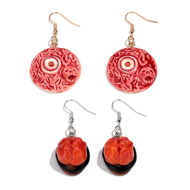 Horror Earrings Manufacturer - Unique 3D Resin Horror Toy Earrings Halloween Jewelry Red Eyeballs Brain