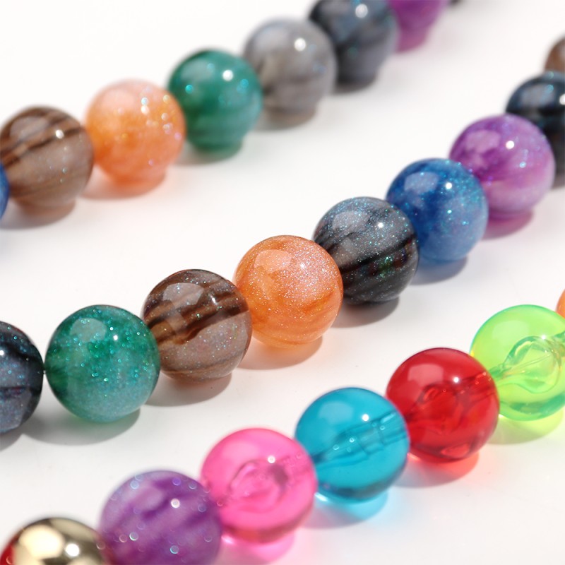 Glitter Necklace Supplier - Cute New Colorful Transparent Glitter Beaded Necklace 16mm Round Ball Mushroom