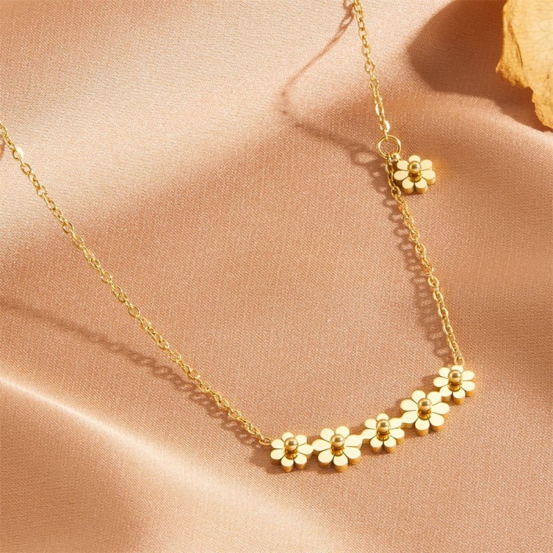 Daisy Set Supplier - Hot Selling Waterproof Stainless Steel Daisy Flower Bracelet Earrings Anklet 18k Gold Plated