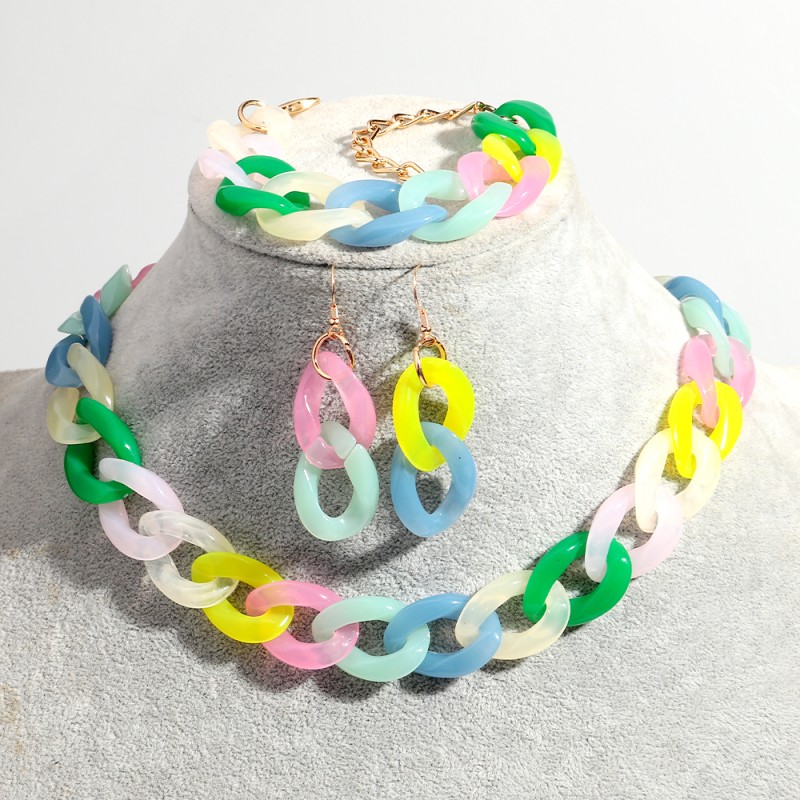 Jelly Color Set Factory - 2025 Yiwu New Jelly Color Chain Simple Cheap Jewelry Casual Acrylic Earrings Bracelet Necklace