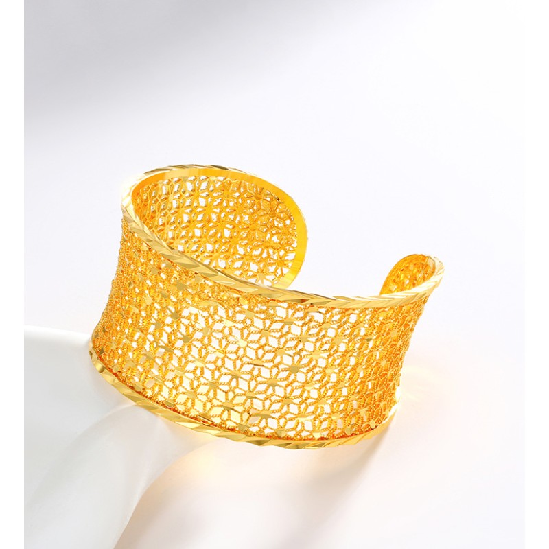 Hammer Texture Supplier - Fashion Luxury Hammer Texture Hollowed Out Bridal Ring Bangle Irregular Gold Ring Bangle Set