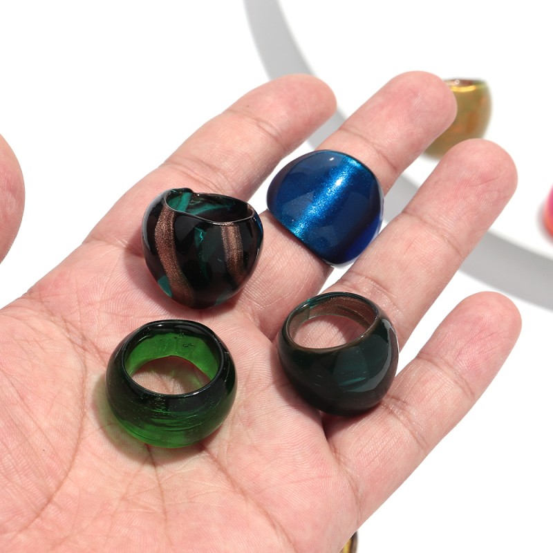 Korean Ring Manufacturer - Korean Retro Design Ring Irregular Geometric Wide Colorful Glitter Creative Leopard Print