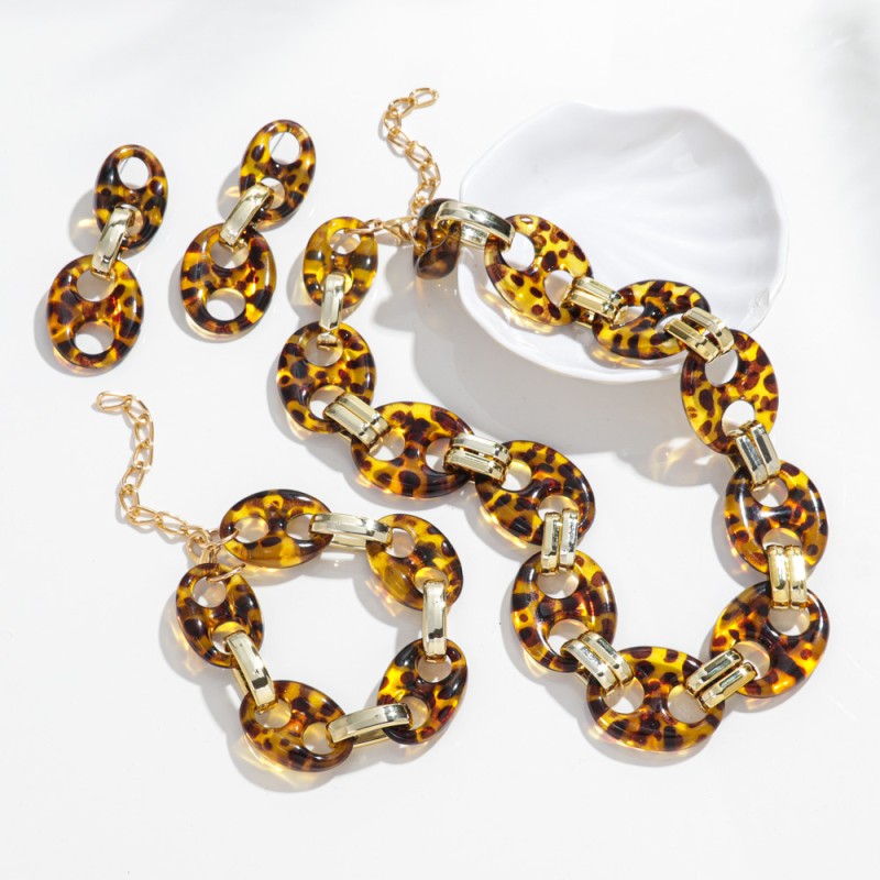 Coffee Set Manufacturer - Vintage Women's Jewelry Casual Coffee Seeds Chain Personality Leopard Print CCB Link Chains