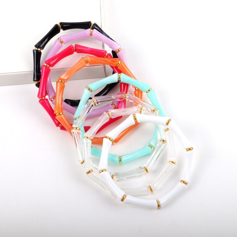 Resin Bracelet Supplier - Fashion Summer Marble Resin Colorful Student Folded Wear Elastic Acrylic Set
