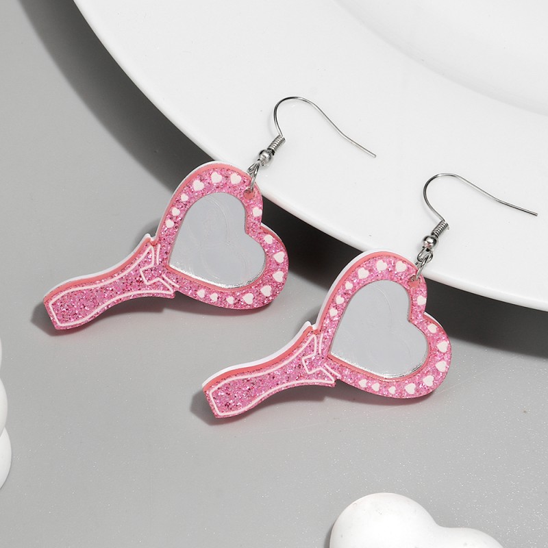 Holiday Earrings Supplier - Wholesale Creative Holiday Jewelry Colorful Glitter Pink Red Heart Mirror