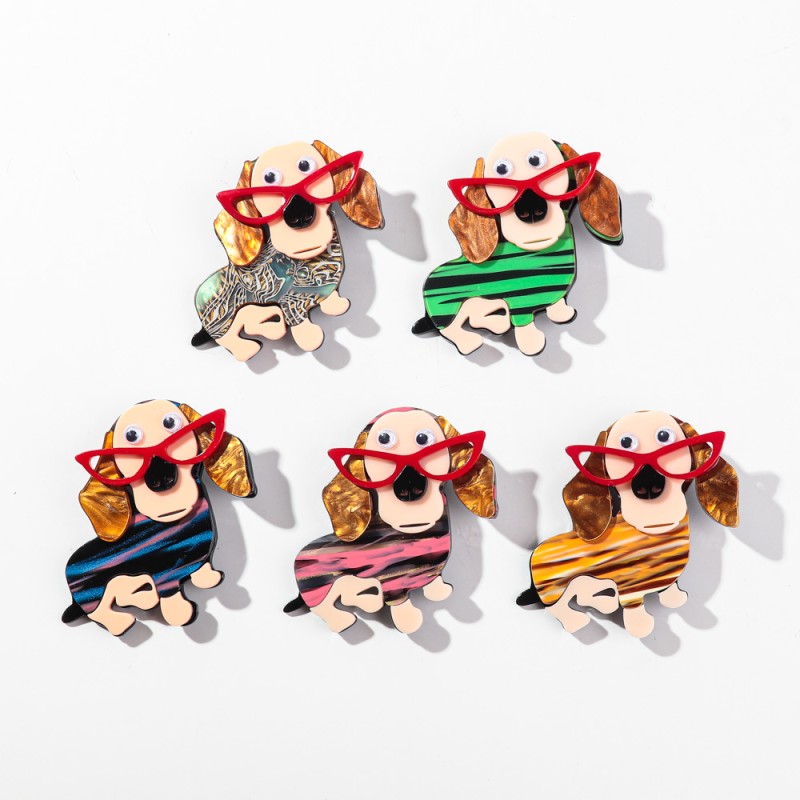 Pet Brooch Manufacturer - Cartoon New Colorful Pet Clothes Accessories Cute Glasses-Wearing Puppy Animal Dog