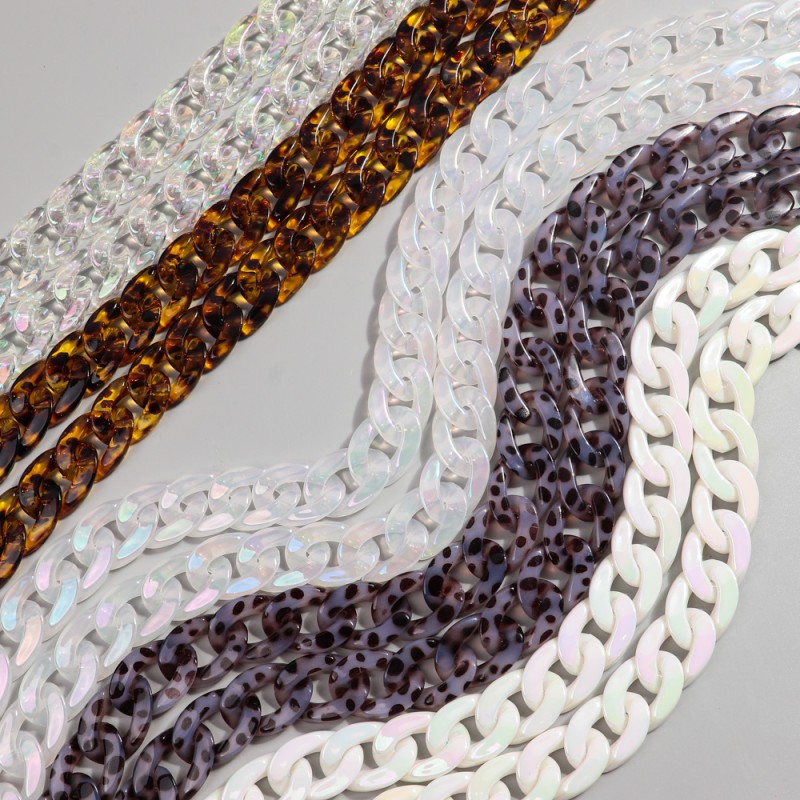 DIY Chain Factory - Fashion 2024 DIY Mobile Phone Chain Accessories Laser Pearl Sexy Leopard Print Chunky Links