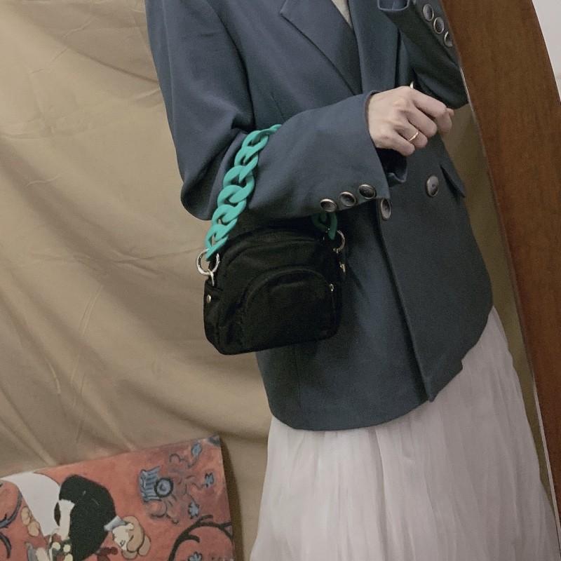 Short Chain Supplier - Sweet Joker Short Chain Bag Resin Jewelry Candy Color Frosted Surface Acrylic Cuban Link