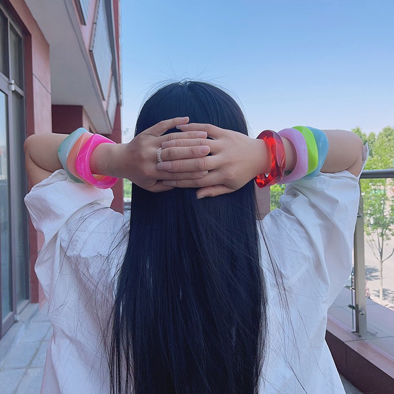 Resin Bangles Supplier - Exaggerated Dazzling Multicolor Fashion Chunky Resin Bangles Party Wide