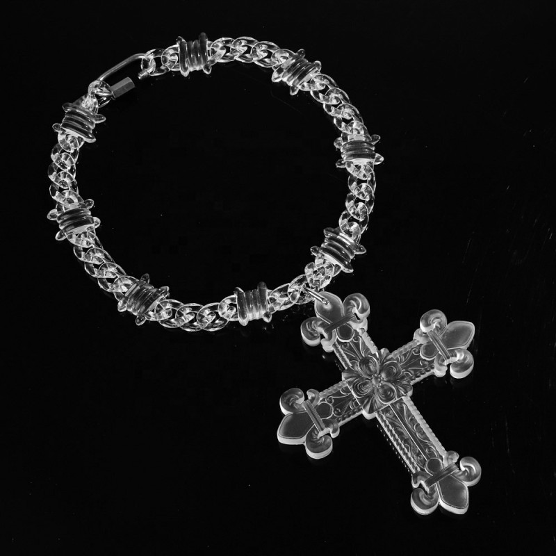 Hip Hop Necklace Factory - 2025 Hip Hop Men's Jewelry Cuban Necklace Custom 3D Resin Pendant Clear Cross