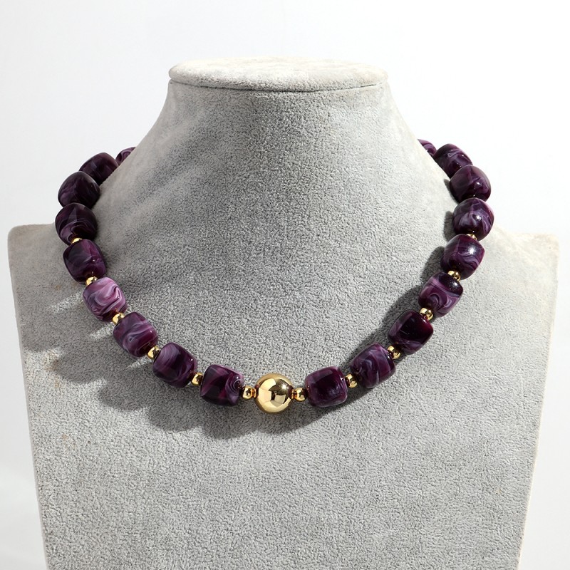 Designer Necklace Manufacturer - Fashion New Designer Jewelry Necklace Colorful Square Beads Geometric Round