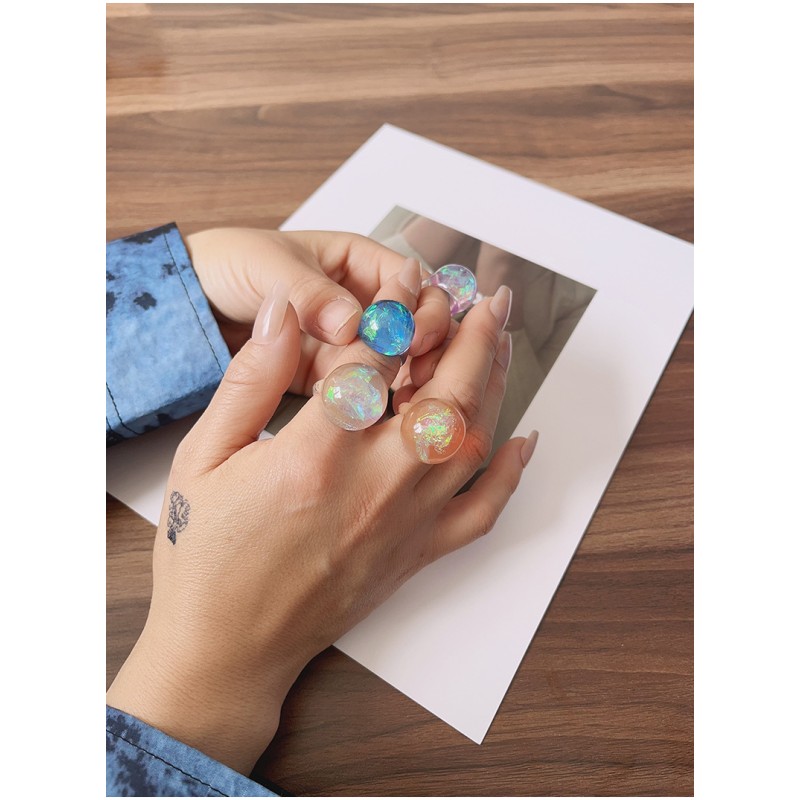 Transparent Ring Supplier - 2025 Summer New Geometric Transparent Ring Colorful Star Ball Iridescent Imitations Opal