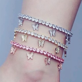 Cuban Anklet Supplier - Wholesale Butterfly Alloy Rhinestone Cuban Chain Anklet Foot for Women Bulk Butterfly Birthstone