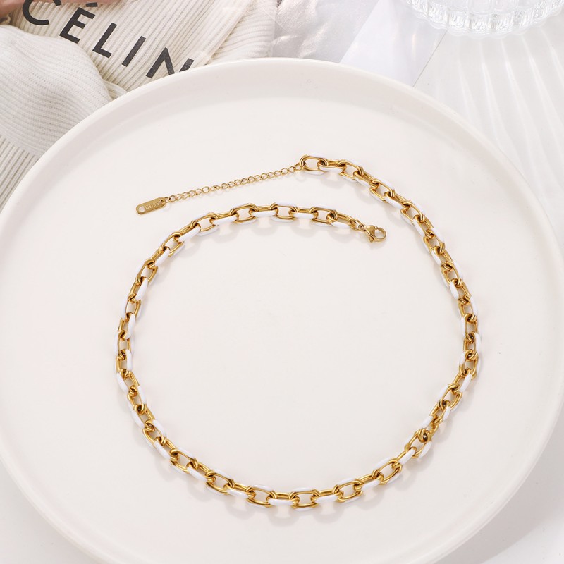 Drop Oil Set Supplier - 2025 New Fashion Drop Oil Titanium Steel Bracelet Necklace Small Fresh Gold Colorful Bracelet