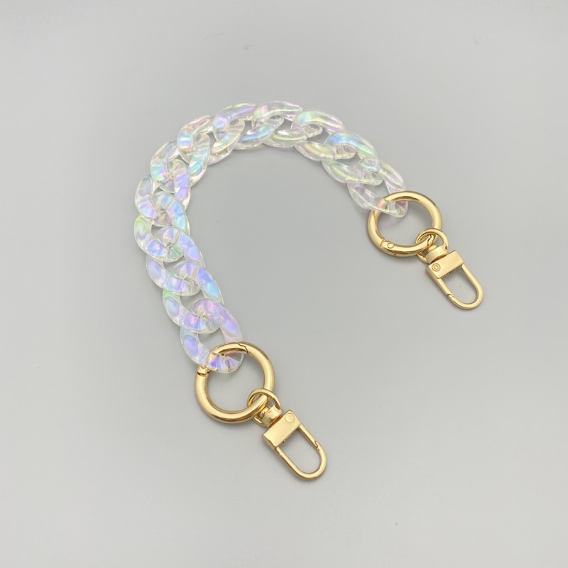 Circular Chain Factory - Resin Circular Bag Chain Clear AB Color White U Shape Acrylic Chain Pearl White Laser