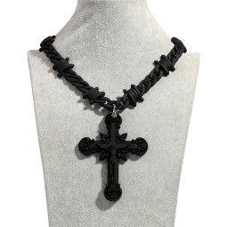 Jesus Necklace Supplier - New Arrival Matte Black Jesus Necklace Hip Hop Cool Barb Chain Infinite Thorns