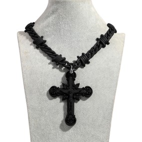 Jesus Necklace Supplier - New Arrival Matte Black Jesus Necklace Hip Hop Cool Barb Chain Infinite Thorns