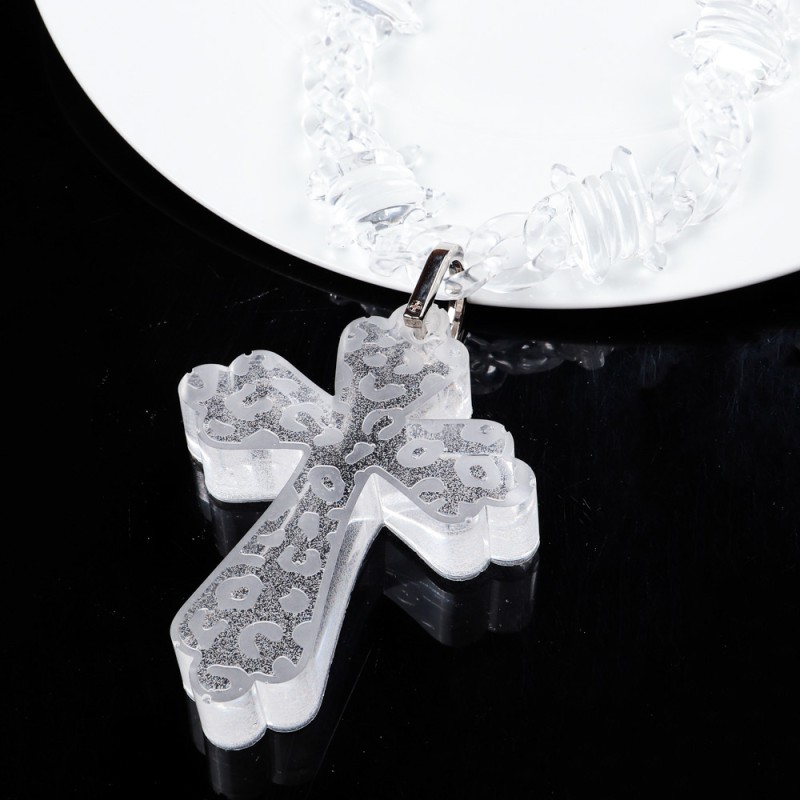 Punk Necklace Supplier - 2024 Street Boy Fashion Jewelry Clear Barbed Chain Punk Acrylic Jesus Cross