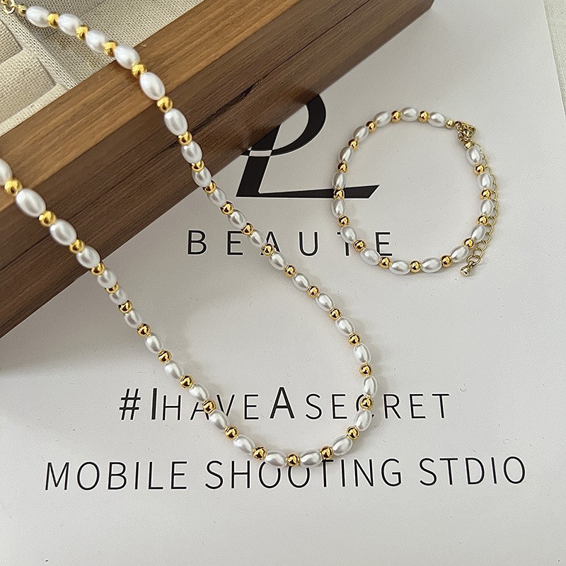 Pearl Set Factory - Fashion Elegant Freshwater Pearl Necklace Bracelet High Quality Gold Plated Necklace Bracelet Set