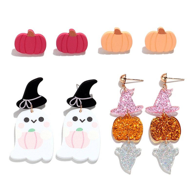 Glitter Earrings Manufacturer - 2025 New Halloween Jewelry Earrings Colorful Glitter Sequins Pumpkin Ghost