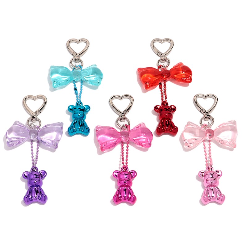 Bow-shaped Keychain Manufacturer - Cute Colorful Transparent Bow-shaped Pendant Heart Bag Charms Key Rings Metal