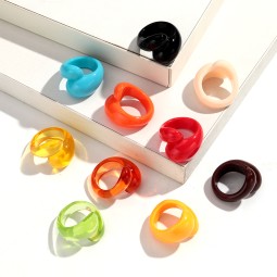 Resin Ring Factory - Fashion New Arrival Factory Price Colorful Resin Ring Jewelry Irregular Geometric Shape Double Drop