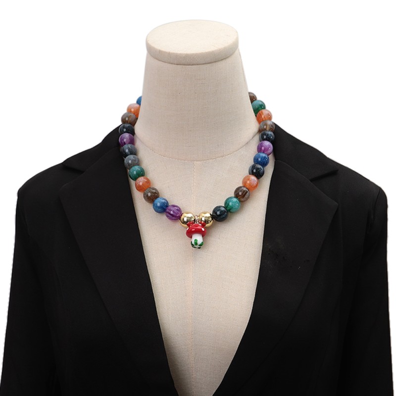 Glitter Necklace Supplier - Cute New Colorful Transparent Glitter Beaded Necklace 16mm Round Ball Mushroom