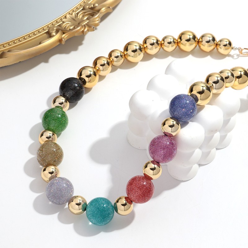 Beaded Necklace Supplier - Unique Fashion Jewelry 2025 Shiny Sequin Ball Electroplated Gold CCB Beaded