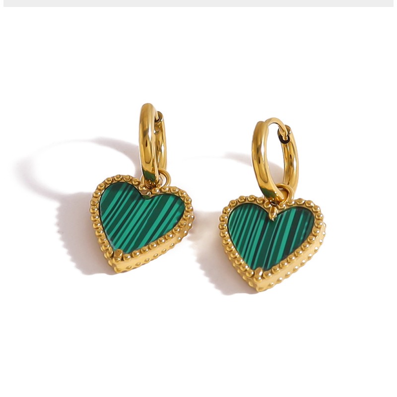 Green Heart Set Factory - Fashion 18k Gold Plated Green Heart Necklace Earrings Bracelet Set Exquisite Stainless Steel