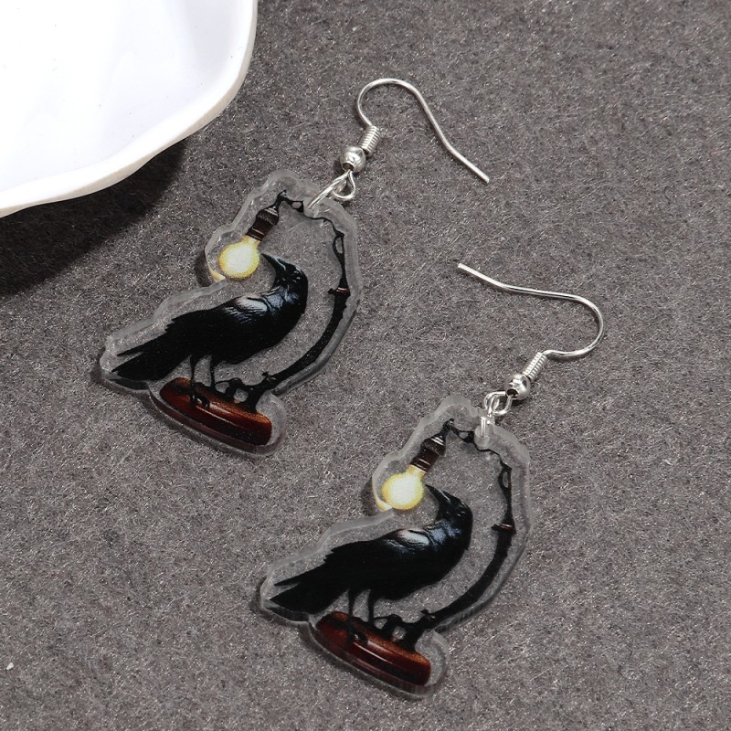 Printed Earrings Factory - Cheap Halloween New Style Personalized Printed Pendant Earrings Black Bird