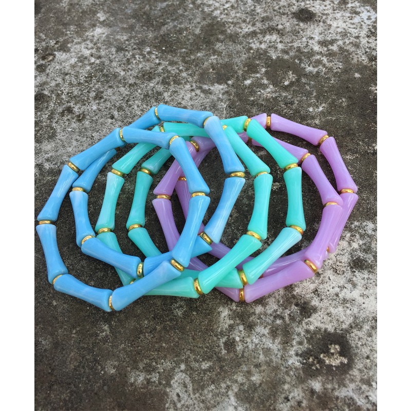 Resin Bracelet Supplier - Fashion Summer Marble Resin Colorful Student Folded Wear Elastic Acrylic Set